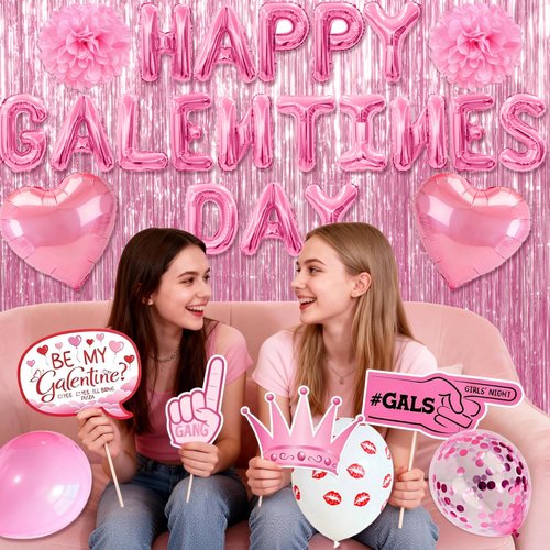 Galentines Day Decorations Set - Galentines Day Party Decorations with Oversized Photo Props, Galentines Balloons & Backdrop Paper Pom-poms for Galentines Party Decor, Girls Night, Valentine’s Day