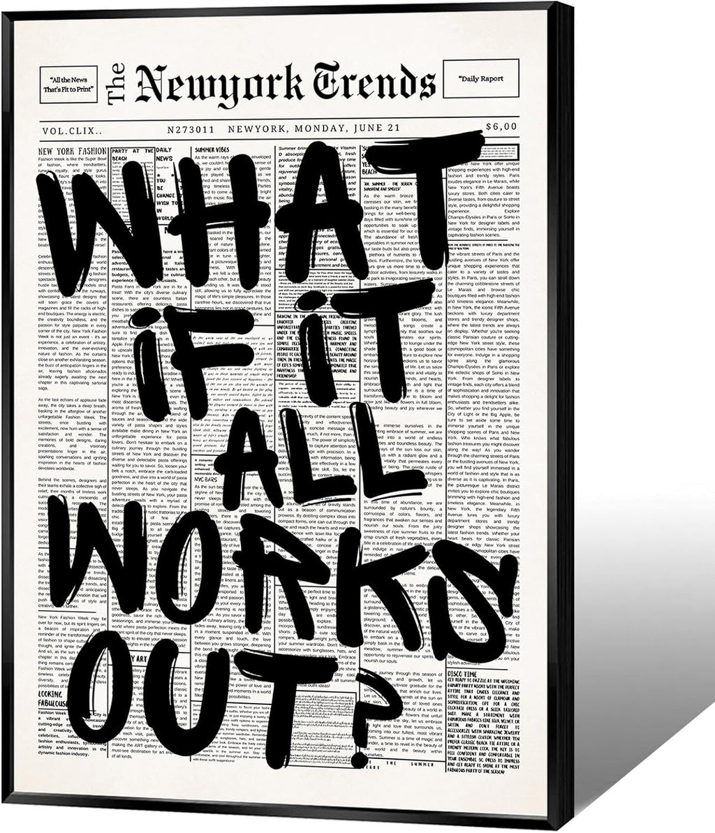 Skiennix Retro Black and White New York Newspaper Canvas Art - Positive Affirmation Wall Decor | 8x12in