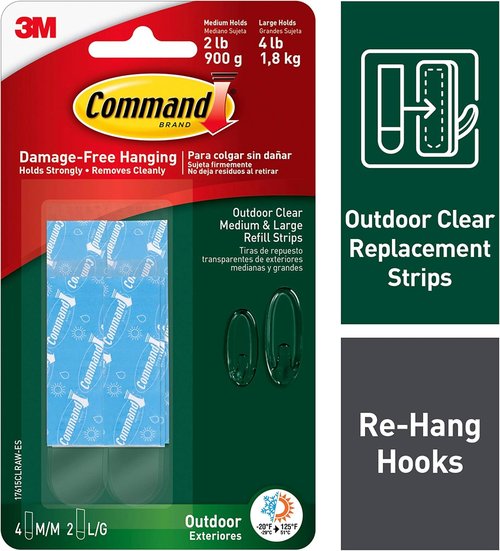 Command Outdoor Mounting Strips - 4 Medium & 2 Large Clear Strips for Strong Adhesion