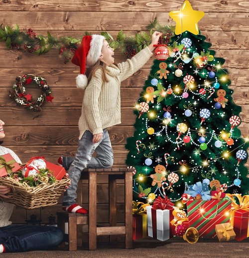 SietDESEO 51 x 31 Inch Christmas Tree Bulletin Board Decoration Large Paper Christmas Tree with Fairy Light Xmas Wall Decor for Classroom Home Office Window Chalkboard Cardboard