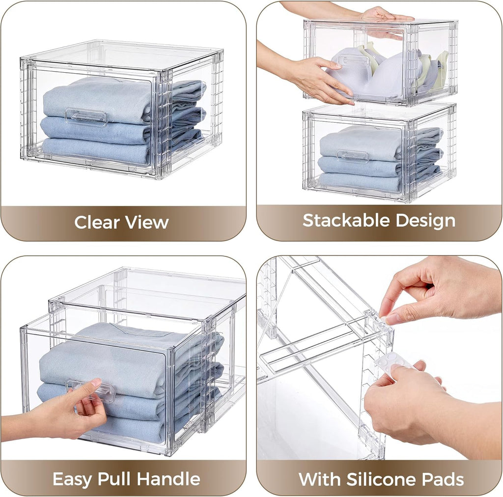 Vtopmart 18QT Clear Stackable Storage Drawers - Easy Assembly Closet Organizers | Medium Plastic Bins for Kitchen & Bathroom