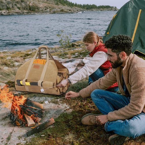 TwentyNext Firewood Log Carrier Waxed Canvas Tote Bag with Handles, Heavy Duty Firewood Holder Fireplace Wood Stove Accessories for Camping,BBQ Indoor & Outdoor