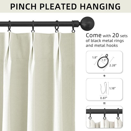 ChrisDowa Ivory Pinch Pleated Blackout Linen Curtains - 84 Inches Long | Thermal Insulated Drapes for Living Room & Bedroom