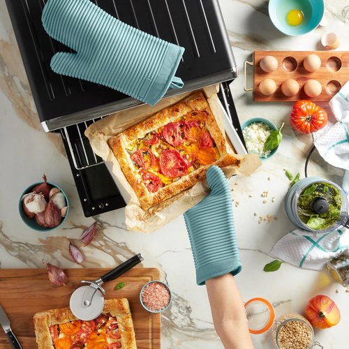 KitchenAid Ribbed Soft Silicone Oven Mitts - Heat Resistant 2-Pack Set, 7.5"x13", Mineral Water Aqua