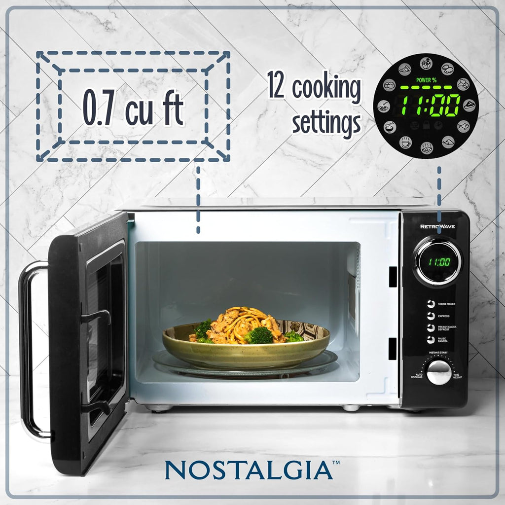 Nostalgia Retro Microwave Oven - 0.7 Cu. Ft. 700-Watt with LED Display & Child Lock | Black