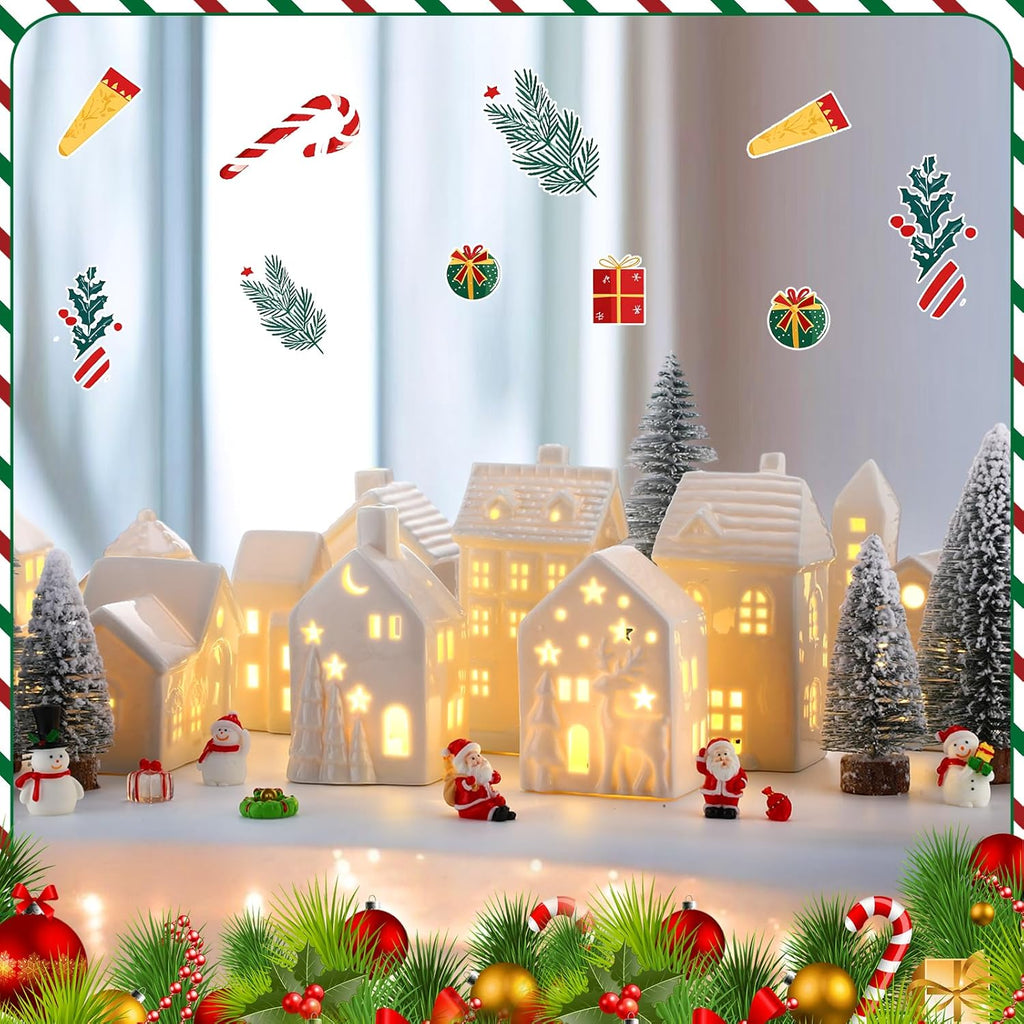 Vinsot 34-Pc LED Ceramic Christmas Village Set - Light-Up Houses, Snowmen & Trees | Festive Tabletop Decor