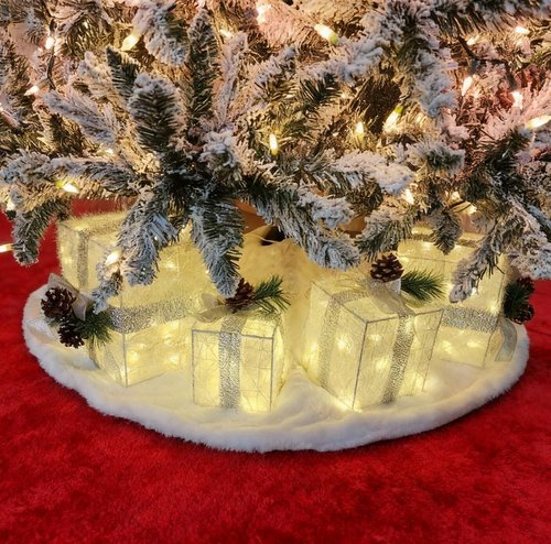 COVFEVER Set of 4 Christmas Lighted Gift Boxes, Pre-lit Light up Present Set with Different Sizes for Holiday Indoor Outdoor Decorations - Battery Operated(Warm White)