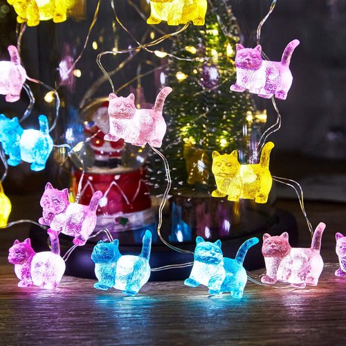 Belniak Cat Decorative Lights Pet Fairy String Lights Cute Gifts Novelty Kitty Lights 30LED 10ft USB Plug in or Battery Operated for Birthday Baby Shower Bedroom Xmas Kids Room Decor