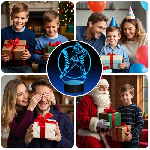 Attviolife Baseball Night Light, Baseball Gifts for Kids, 3D Optical Illusion Bedside LED Lamp with Remote Control & 16 Colors Changing & Timer, Teens Boys Men Sport Fan Christmas Birthday Presents