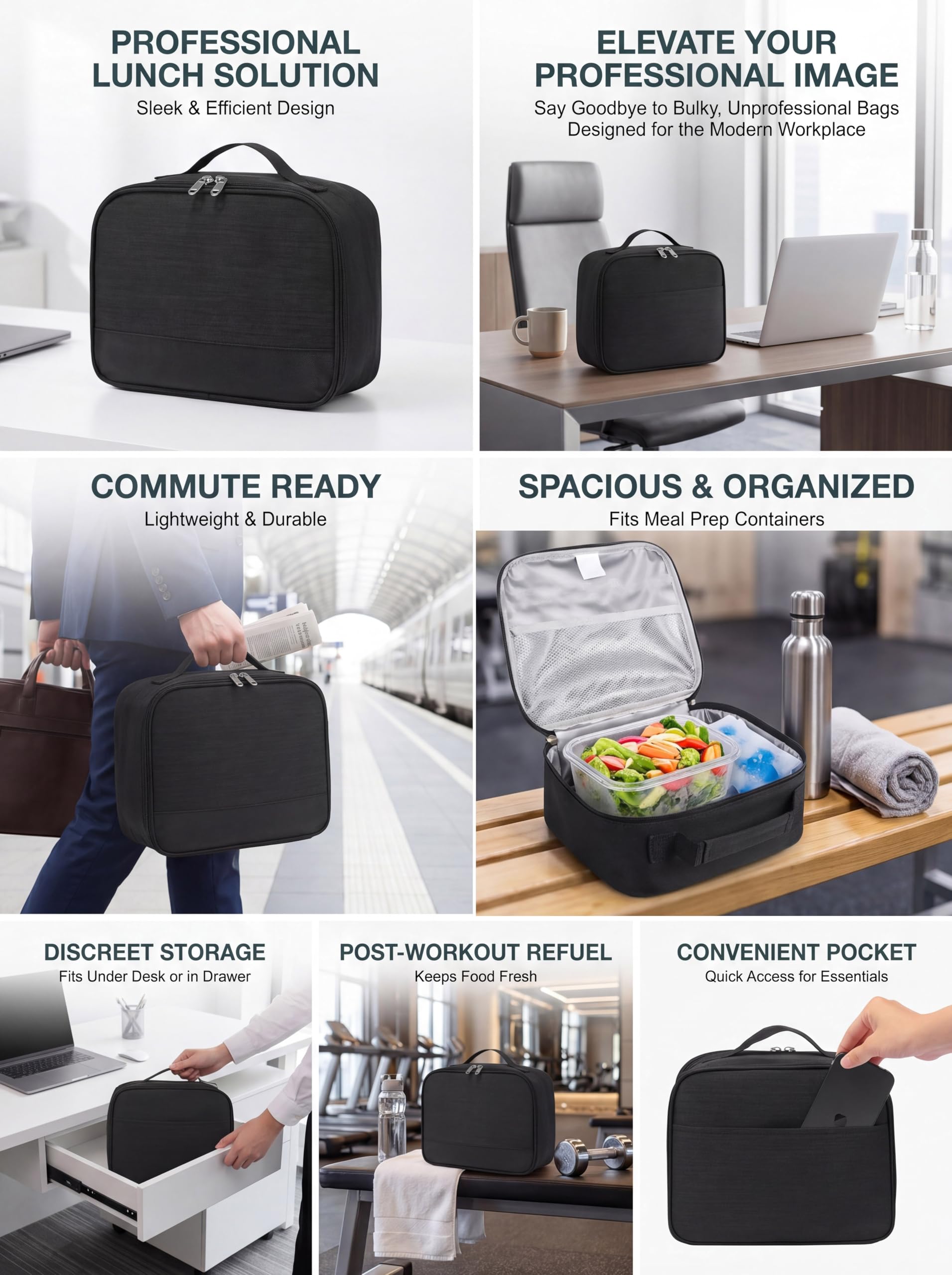 ZM-YOUTOO Lunch Box for Men - Reusable Lunch Bag Men Adult Women- Insulated LunchBox for Office Hiking Camping (Black)