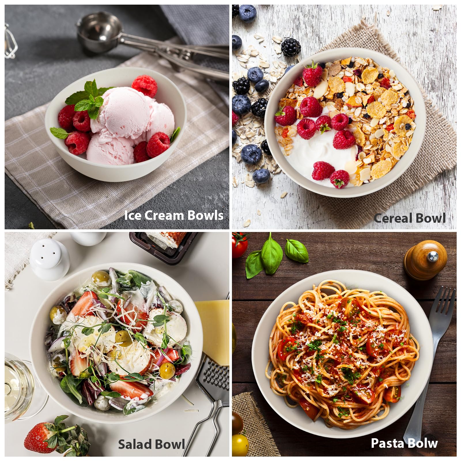 6.2'' Bamboo Fiber Cereal Bows Set of 6, Soup Bowls 24 Oz for Serving Salad, Snack, Side Dishes, Modern Oval Lightweight Bowls for Breakfast, Lunch and Dinner, Dishwasher and Freezer Safe(Matte White)