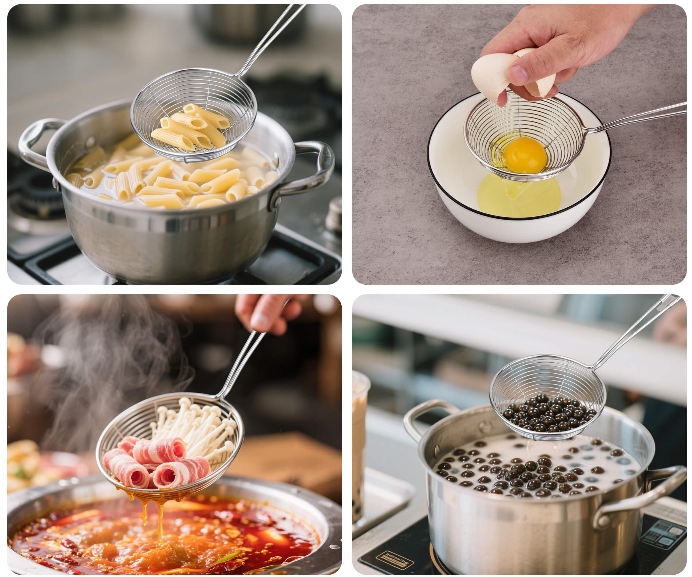 SUNWUKIN 304 Stainless Steel Spider Strainer Skimmer Ladle for Cooking and Frying, Kitchen Gadgets Utensils Wire Pasta Spoon