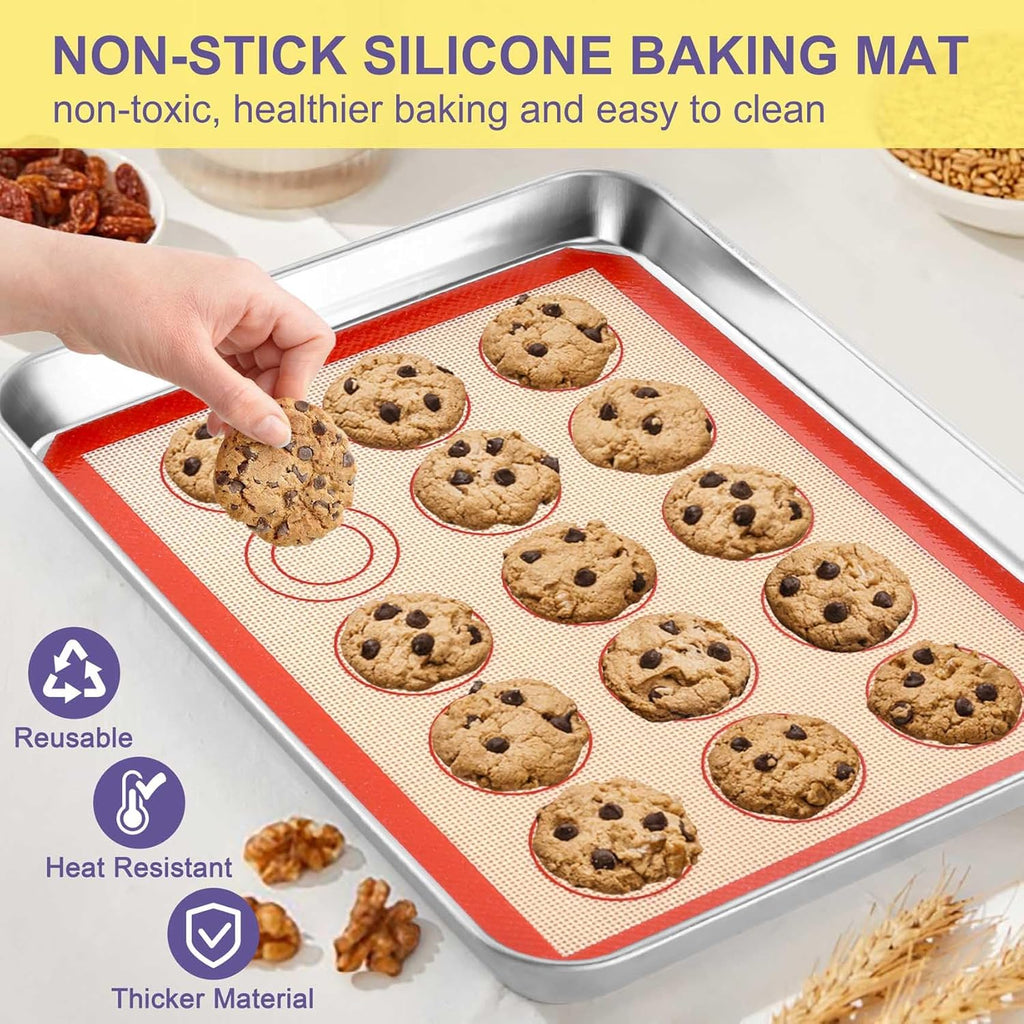 TeamFar Stainless Steel Baking Sheet Set - 12.5-Inch Cookie Sheets with Cooling Racks & Silicone Mats | Non-Toxic, Easy Clean