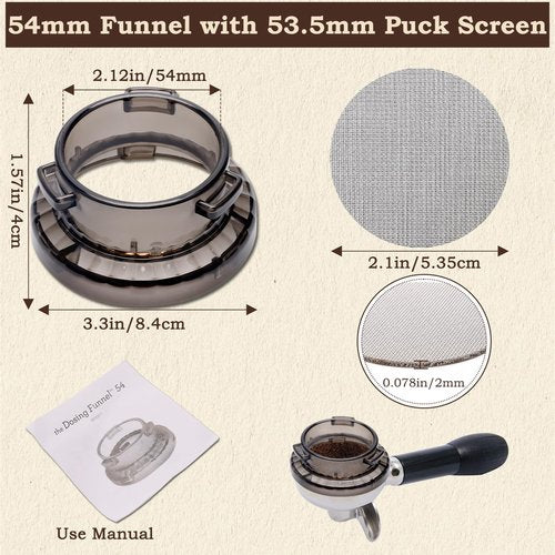 54mm Dosing Funnel with 53.5mm Puck Screen, Catcan Espresso Portafilter Funnel for Breville Series Barista