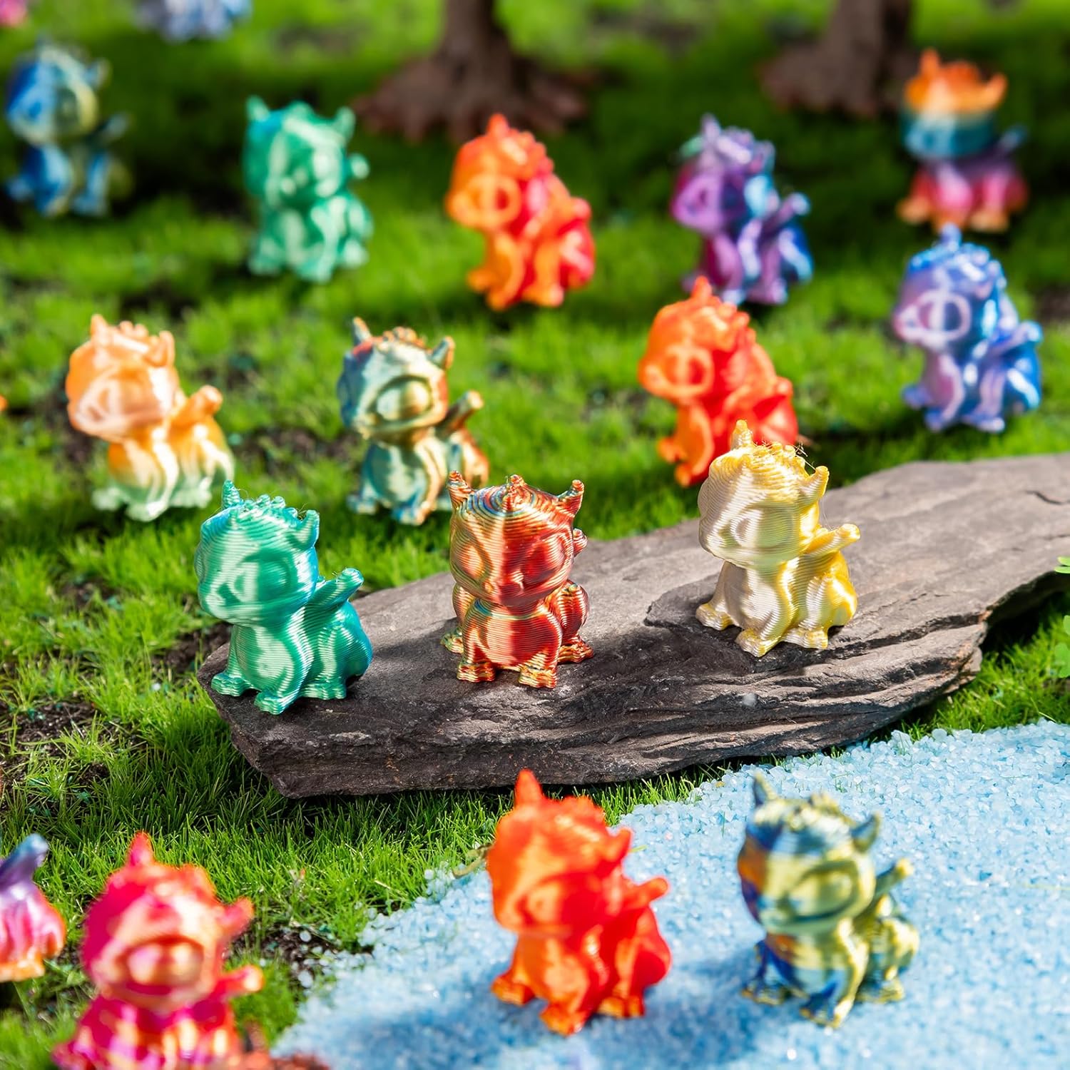 Skiennix Mini 3D Printed Dragon Figurines - 100pcs Tiny Animal Decor for Fairy Gardens & Aquariums