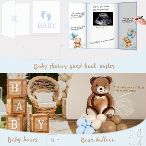 Bear Baby Shower Decorations Party Supplies, We Can Bearly Wait Baby Shower Decoration, Backdrop Balloon Arch Box Mom to Be Sash Dad to Be Pin Tablecloths Bear Balloon