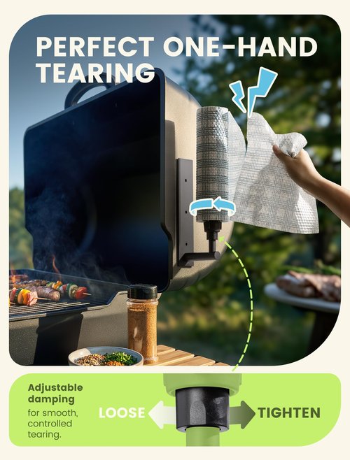 INMAKER Magnetic Paper Towel Holder, Strong Magnet Paper Towel Holder for Fridge, Kitchen, RV, Garage, Grill with Self Adhesive Wall Mount and Screws, One Hand Tear with Adjustable Damping (Black)