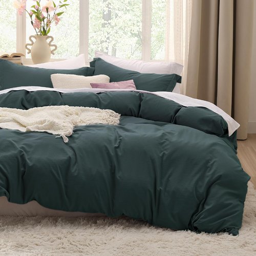 Bedsure Forest Green Duvet Cover Set - Extra Soft Cotton-Like Polyester, Full Size 3 Pieces, 80x90 Inches with Zipper Closure & 2 Pillow Shams