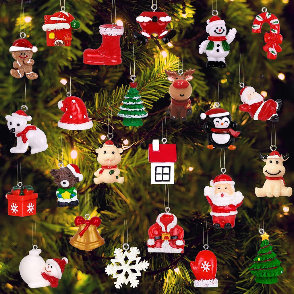 YUJUN Mini Christmas Ornaments Set - 24pcs 3D Resin Figurines for Tree Decoration