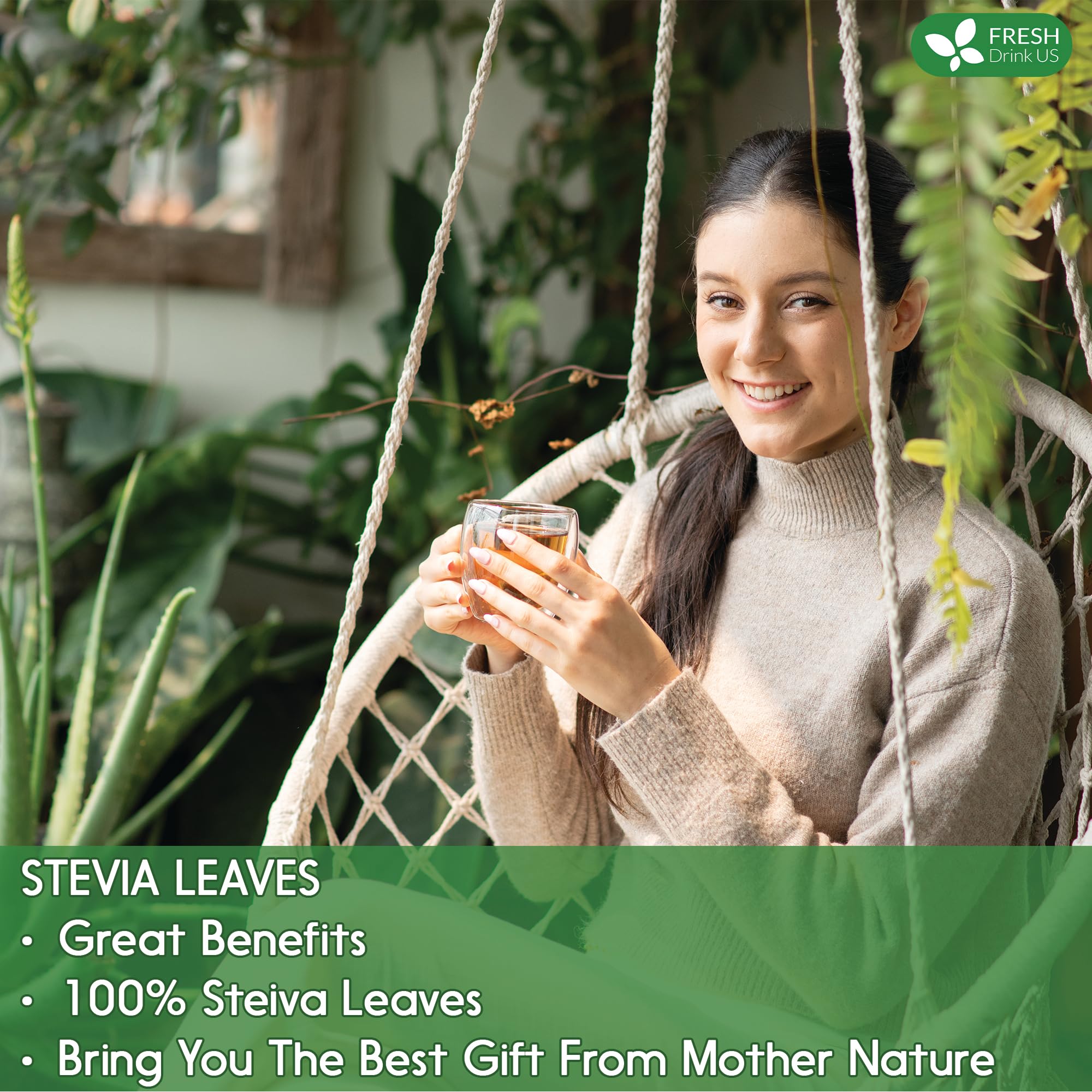 FreshDrinkUS, Premium 2.1oz Natural Stevia Leaves, 100% Pure Stevia Dried Leaves, Zero Calorie Sweetener, No Additives, No Caffeine, Vegan
