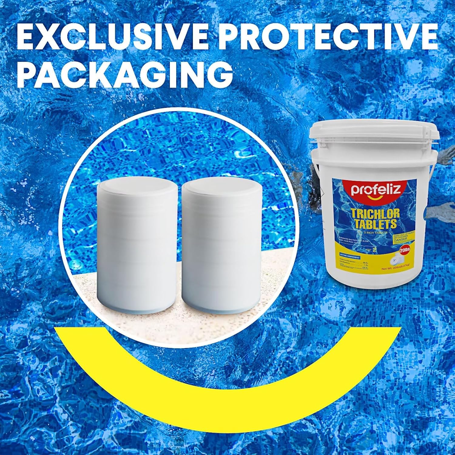 PROFELIZ Chlorine Tablets - 3 Inch Pool Tablets for Bacteria & Algae Control | Slow Dissolving, 20lbs