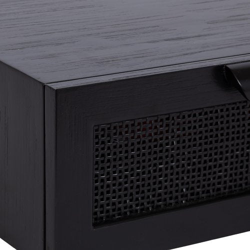 Kate and Laurel Ori Transitional Cane Rattan Floating Side Table with Pull-Out Storage Drawer, 18x13x6, Black