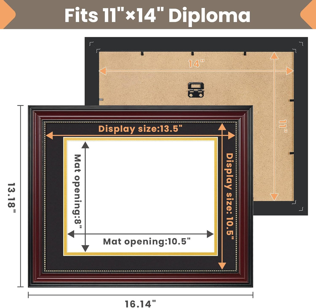 Upsimples Diploma Frame - Classic Wood Grain with Gold Beading | 8.5 x 11 or 11 x 14 Size Options, Perfect Graduation Gift