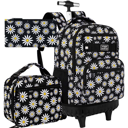 AGSDON Rolling Backpack for Girls, Women Roller Wheels Bookbag, Laptop Daisy Wheeled School Bag with Wheels for Teens