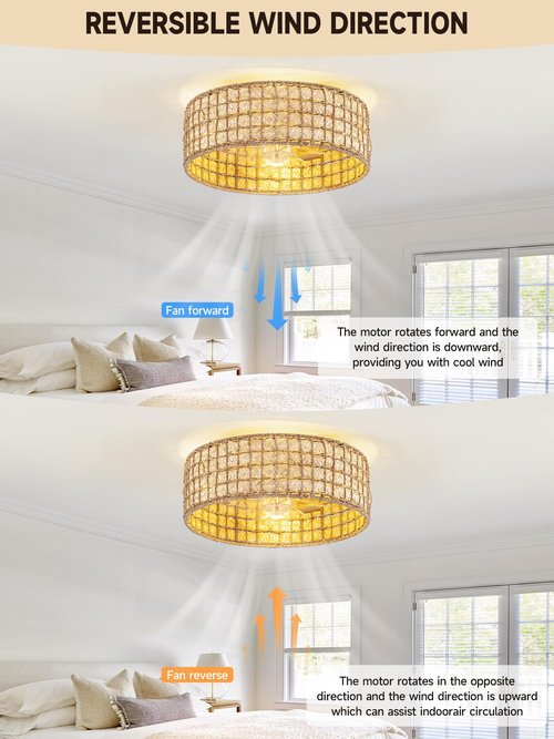 Rattan fandelier Ceiling Fans with Lights, Fandelier Chandelier Ceiling Fan and Remote,Boho,Flush Mount,Low Profile,for Bedroom,Living Room,(25.5 Inch,6 Speed (0263/Boho Ceiling Fans)