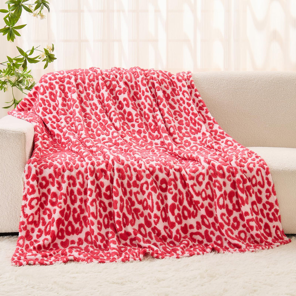 FY FIBER HOUSE Cheetah Print Blanket Leopard Blankets Hot Pink Throw Blanket for Couch Bed - 60"x80"