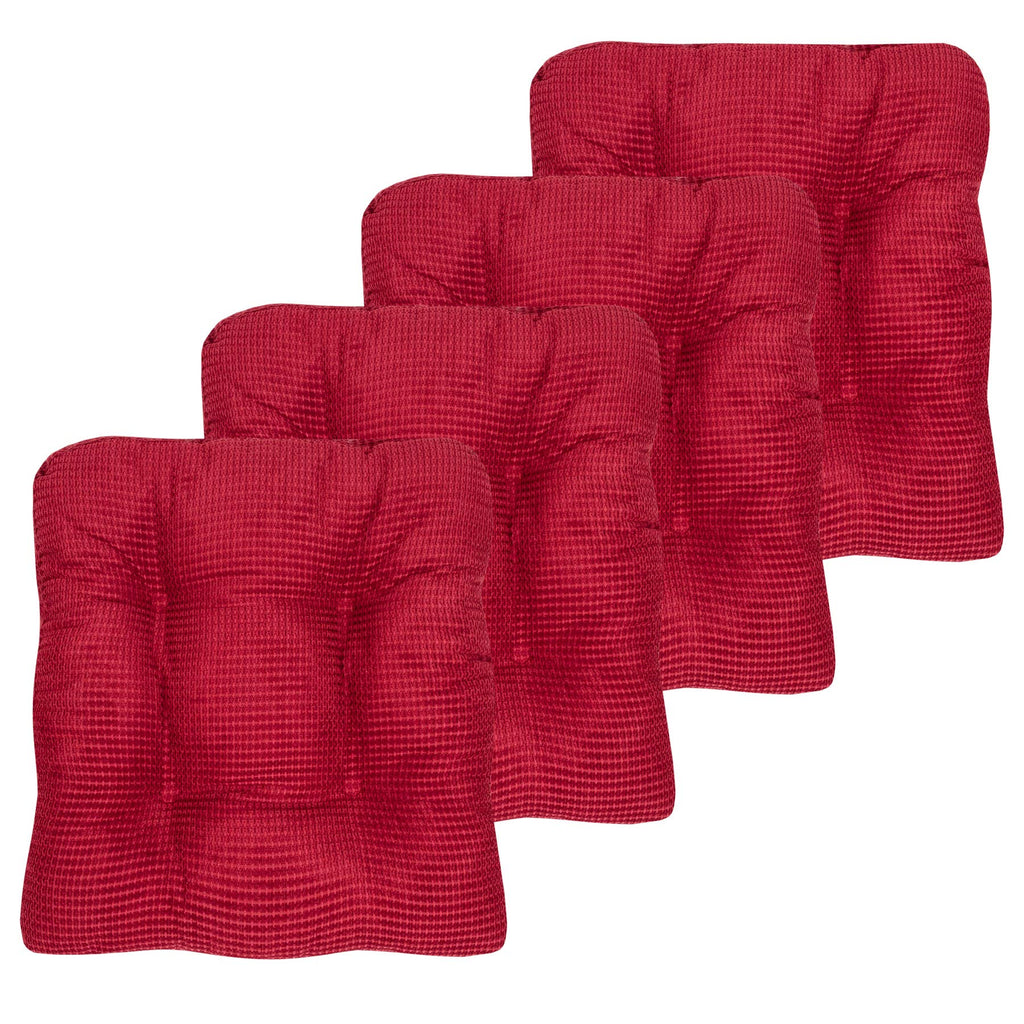 Sweet Home Collection Chair Cushion Crushed Memory Foam Pads Premium Slip Non Skid Microdot Rubber Back Tufted 16" x 16" x 3.25" Thick Seat Cover, 4 Pack, Red, Fluffy Chair Cushion(Pack of 1)