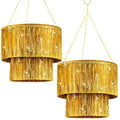 Rossesay 2 Pcs 2 Tier Fringe Tinsel Chandelier Iridescent Foil Party Disco Ball Decor Chandelier Decoration Metallic Foil Shimmering Bachelorette Party Decor Photo Booth Supplies(Gold)