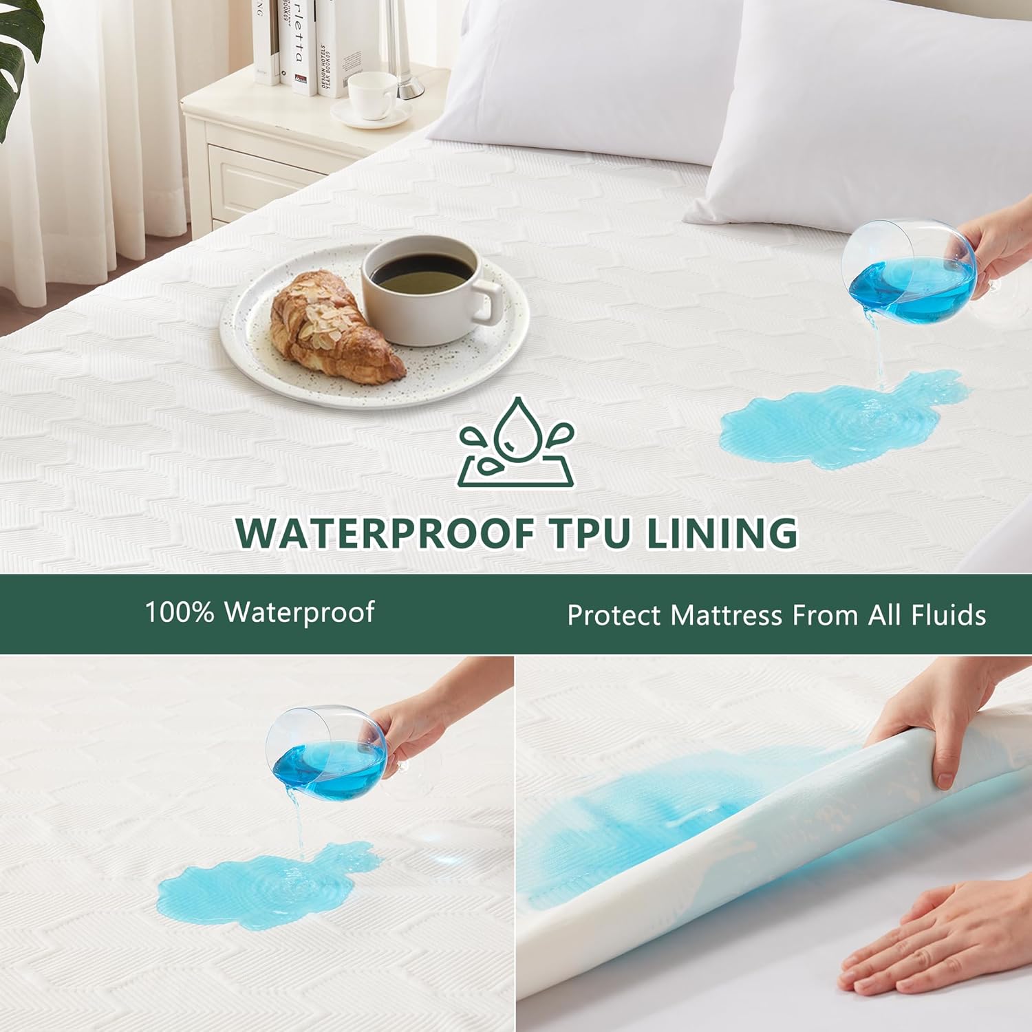 Skiennix Twin Size Waterproof Mattress Protector - Bamboo Cooling Pad with Deep Pocket | Breathable & Machine Washable