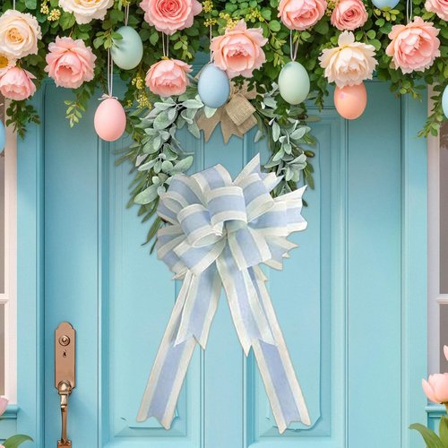 Blue & White Ribbon by [Brand Name] - Wired Ivory Stripe Edge for Baby Shower & DIY Crafts | 10 Yards x 2.5 Inch