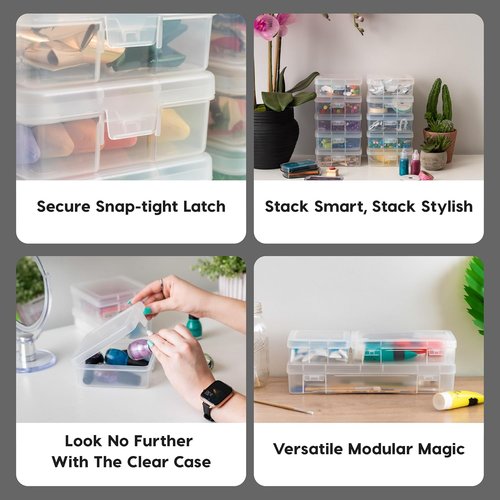 IRIS USA Pencil Case Boxes - 10-Pack Clear Plastic Organizing Containers with Snap Lid for Arts & Crafts