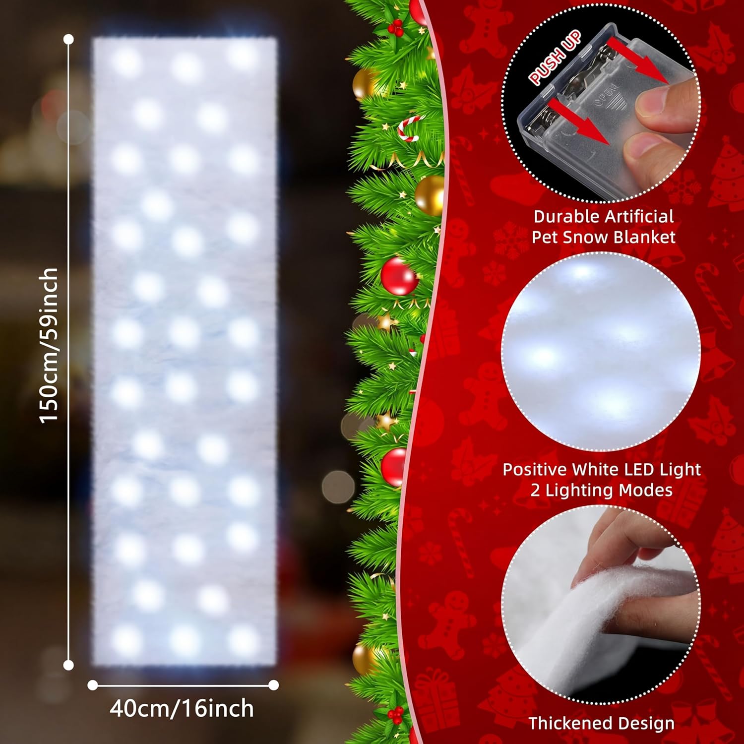 Zhengmy Christmas Lighted Snow Blanket - Pre-Lit LED Table Decor for Holiday Village | 4.9ft x 16in White