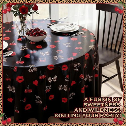 Ganeen 6 Pcs Cheetah Cherry Plastic Tablecloths - 84 Inch Round, Waterproof & Disposable for Parties