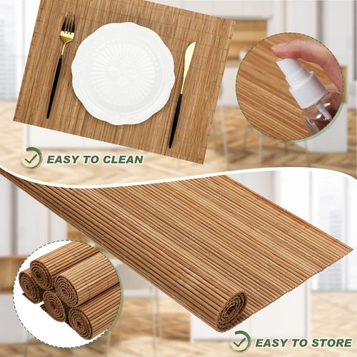 Set of 24 Bamboo Placemats 15.8x12 Inch Sushi Rolling Mat Japanese Style Wicker Placemats Washable Heat Resistant Table Mats for Dinner Kitchen Wedding Party(Bamboo Color)