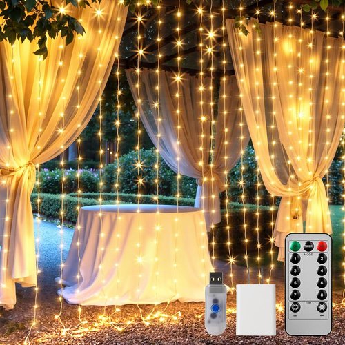 Brightown 300 LED Curtain Lights - 9.8 FT Fairy Lights with 8 Modes | Warm White for Bedroom & Party Decor