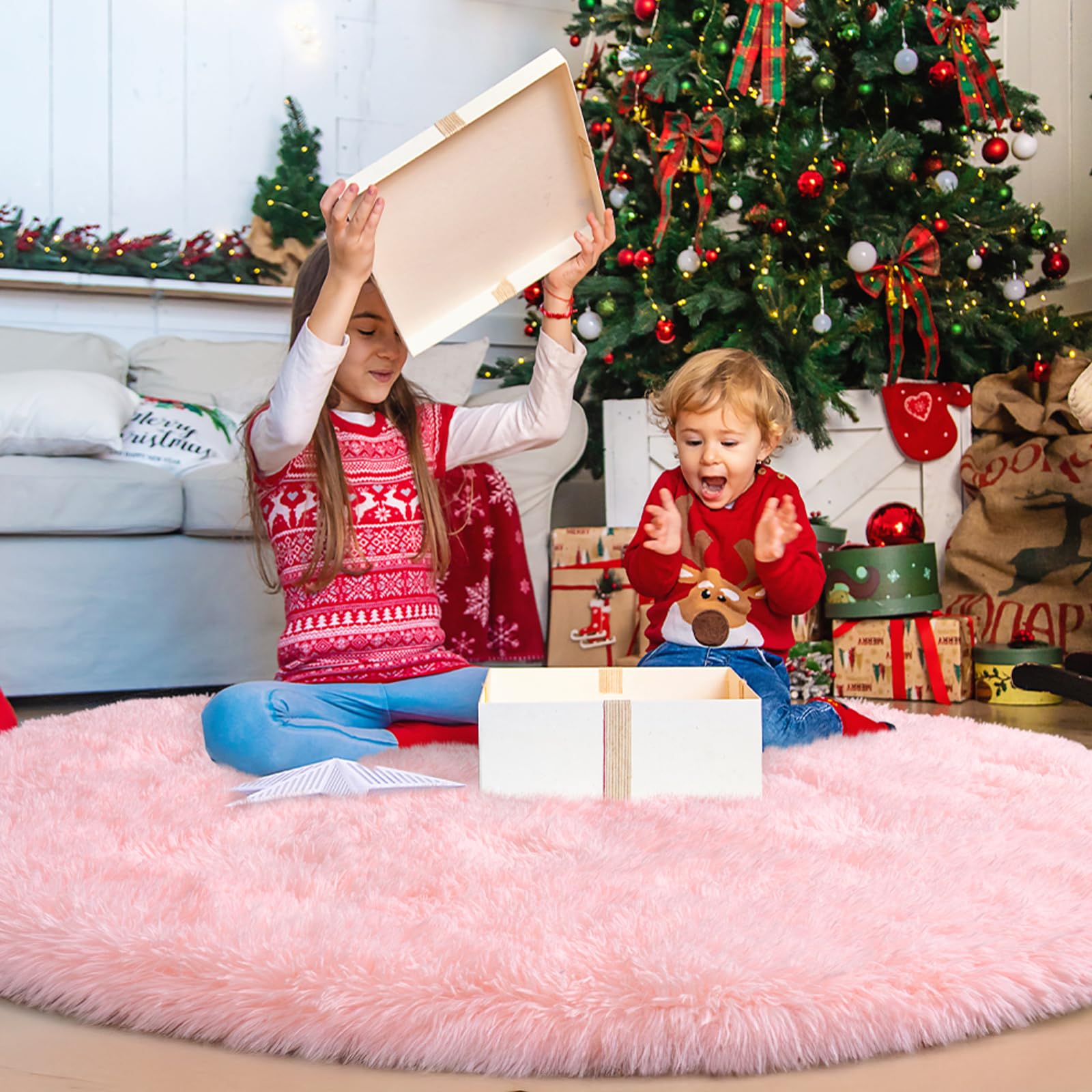 Round Fluffy Pink Rug for Bedroom, 4Ft Fuzzy Shag Circle Area Rug for Girls Kids Room Nursery, Soft Non Slip Plush Carpet for Dorm Living Room Home Decor