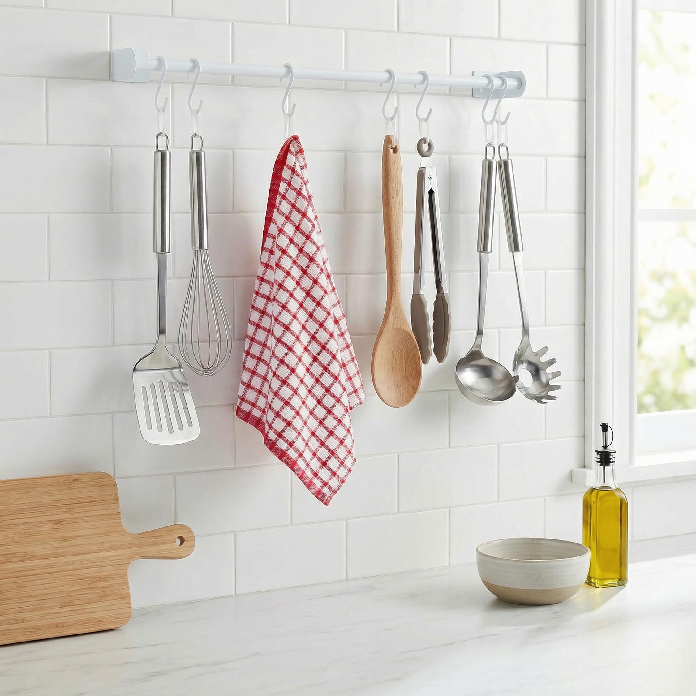 White Classic Premium Dish Towels for Kitchen, with Hanging Loop [8 Pack] Heavy Duty Absorbent 100% Cotton 410 GSM Terry Kitchen Towels, 16x26 (Red)