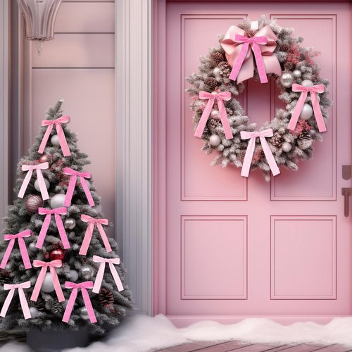 LOYIM 36 Pieces Easter Day Velvet Bow Easter Ribbon Wreath Bow Bulk Spring Crafts Gift Pretied Set for Garland Home Wedding Holy Week Decor(Pink,1'' Wide)