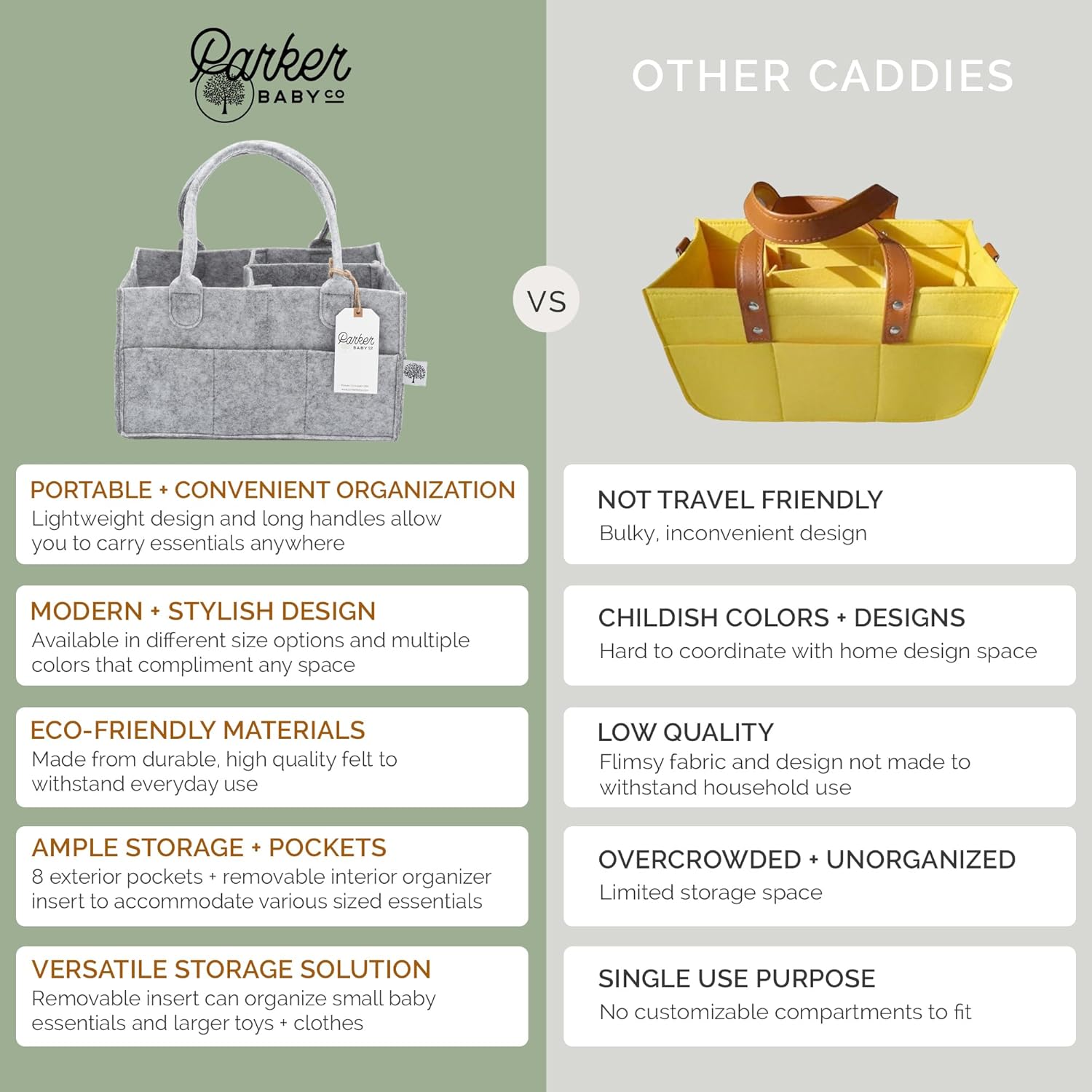 Parker Baby Diaper Caddy - Versatile Nursery Storage Bin & Car Organizer for Diapers - Oatmeal