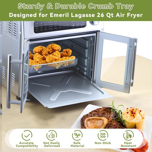 Crumb Tray Replacement Compatible with Emeril Lagasse 26 Qt Extra Large French Door Air Fryer, Crumb Tray with 4 Pcs Oven Liners Accessories for Emeril Lagasse 26 Qt Air Fryer