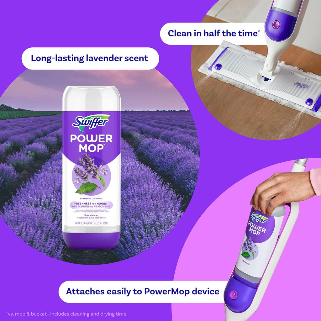 Swiffer Power Mop Refill - All-Purpose Floor Cleaner Solution for Tile, Vinyl, Wood | Lavender Scent, 50.6oz