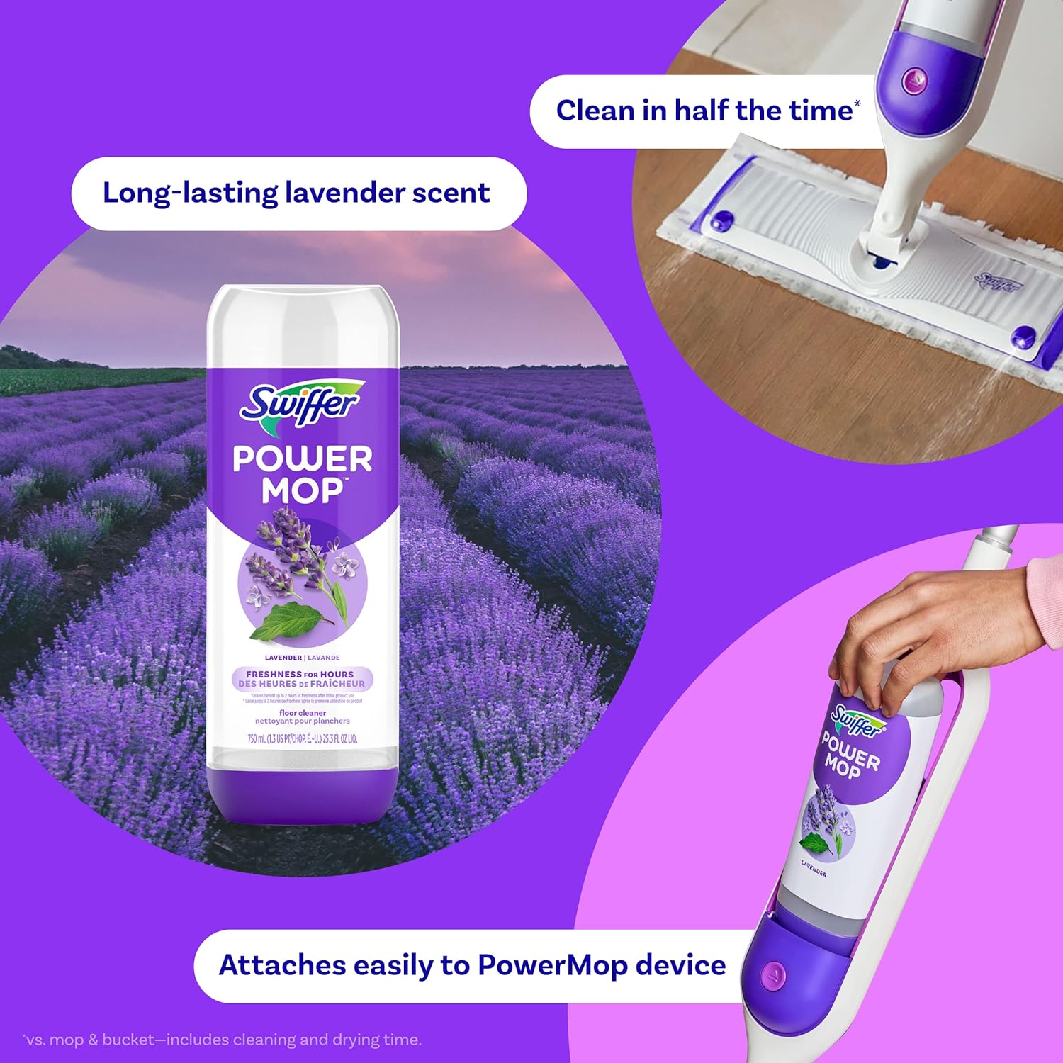 Swiffer Power Mop Refill - All-Purpose Floor Cleaner Solution for Tile, Vinyl, Wood | Lavender Scent, 50.6oz