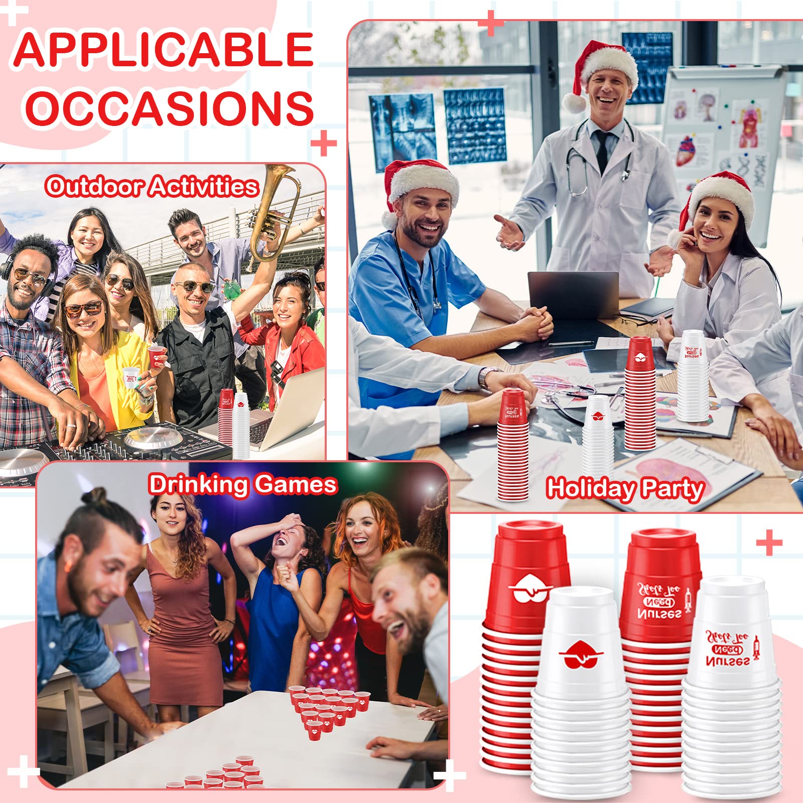 Lounsweer 100 Pcs Nurses Need Shots Too Mini Plastic Shot Glasses Nurse's Day 2 oz Small Plastic Cups Disposable Shot Cups for Nurse Birthday School Graduation Party Favors, Red, White