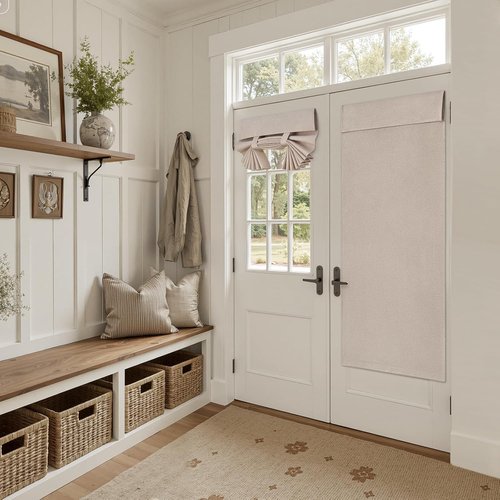 HOMEIDEAS 100% Linen Blackout French Door Curtains - Modern Farmhouse Privacy, 26 X 68 Inch Panel