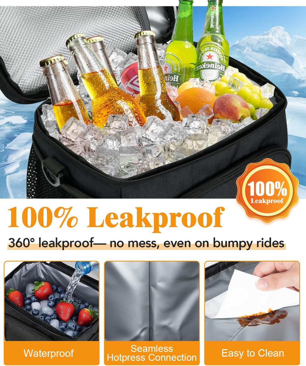 Skiennix Insulated Lunch Bag - 9L Leakproof Soft Cooler Tote with 5 Pockets | Black, Ideal for Work & Travel