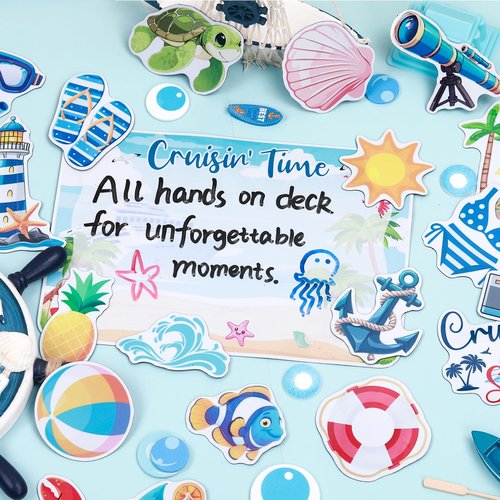 27PCS Cruise Door Decorations Magnetic, Large Nautical Cruise Magnets Funny Carnival Ship Magnets for Door & Fridge, with 3 Pcs Pen